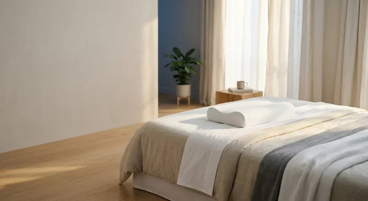 Oreiller cervical à mémoire de forme Velmi sur un lit