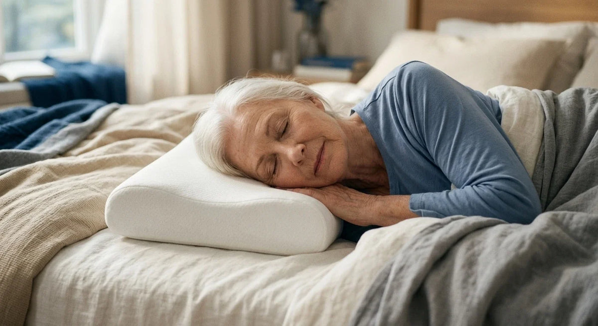 Dormeur sur le côté avec un oreiller ergonomique alignant la nuque Image